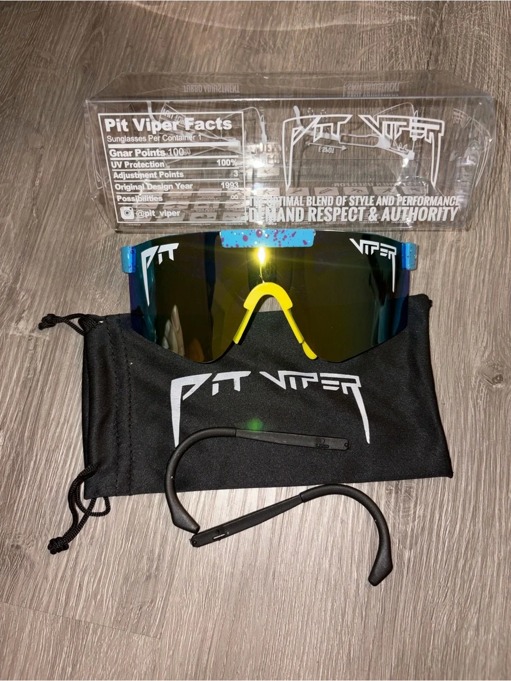 Pit Viper Blue Mirrored Shield Sunglasses with Yellow Nosepiece